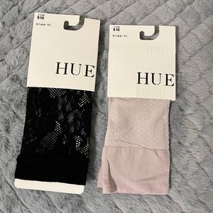 Hue Sheer Knee-hi Socks, Black Sheer Lace & Pink Sheer Polka Dots